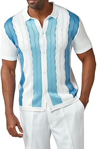 Men’s Short Sleeve Knit Sports Shirt - Modern Polo Vintage Classics: Mélange Panel (Large, WHITE2)