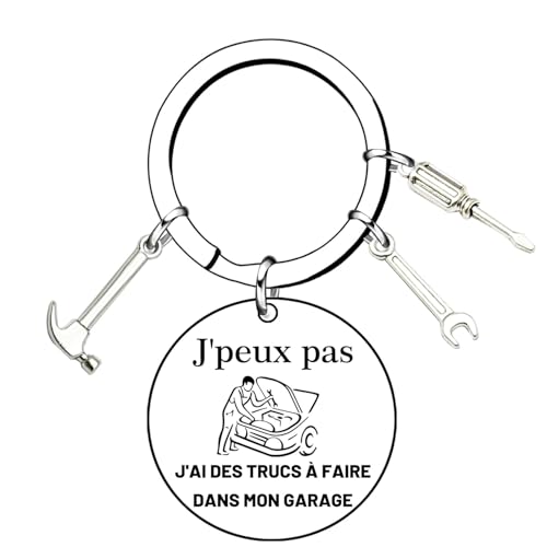 GUOYU Porte-Clés Garage J'peux pas j'ai des trucs à faire dans mon garage - Cadeau Passion Automobile, Mécanicien, Bricoleur