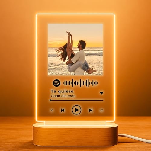 Cristal Plaque Lámparas personalizadas con foto personalizada Spotify – Lampara para fotos con luz LED en metacrilato – Regalo único para pareja y ocasiones especiales