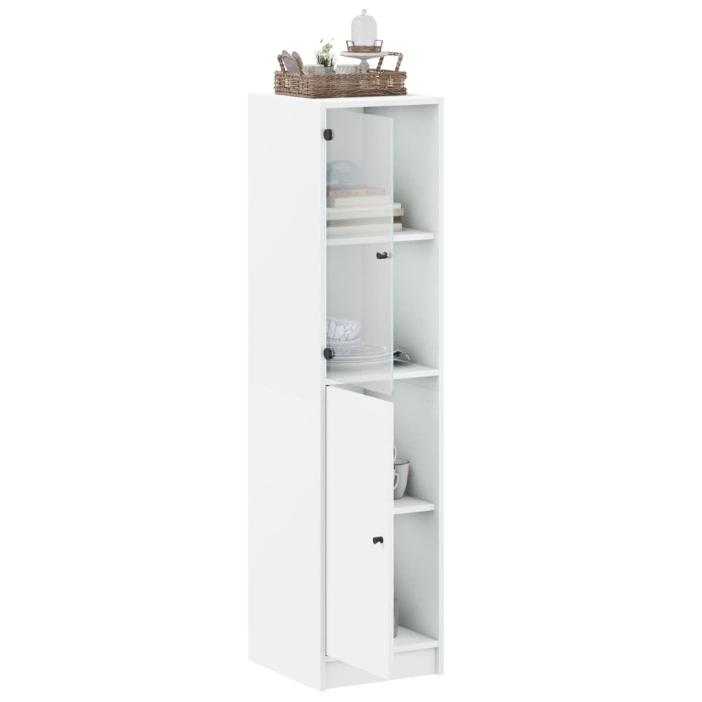 Buffet étroit 4 cubes avec portes pour salon, chambre à coucher, bureau à domicile, blanc