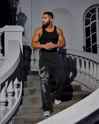 Men's Skull Print Sweatpants Relaxed Fit Punk Gothic Joggers Streetwear Hip Hop Lounge Track Pants with Pockets2
