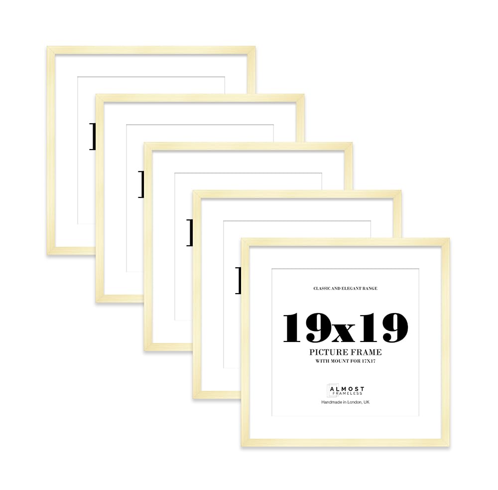 19x19 Gold Picture Frame with Mount for 17x17 Photos, Prints - Modern Square Wall Frame, Set of 5