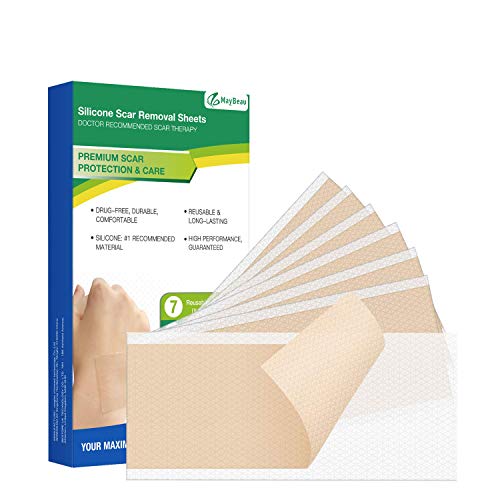 Scar Removal Sheet， Maybeau 7 PCS (7 Month Supply) Medical Silicone Scar Patch for on Keloid Surgery Injury Burns Acne C-Section Scars and More with Big Size (5.9