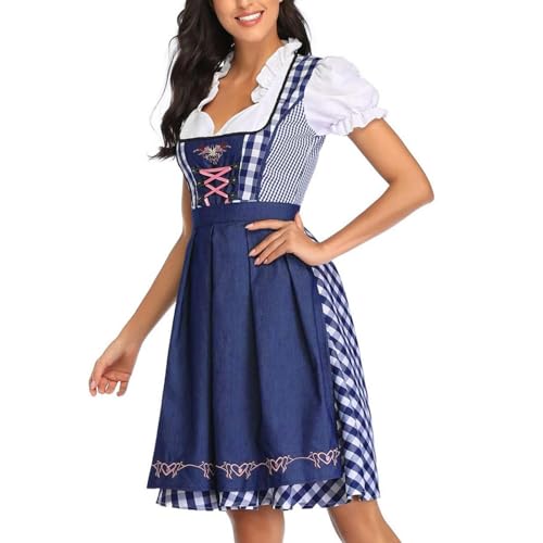Decorhome Vestido de Oktoberfest - Vestido de tirolesa a cuadros para mujer, vestido tradicional alemán | Disfraz tradicional de carnaval de cerveza, cosplay bávaro para fiesta de Halloween
