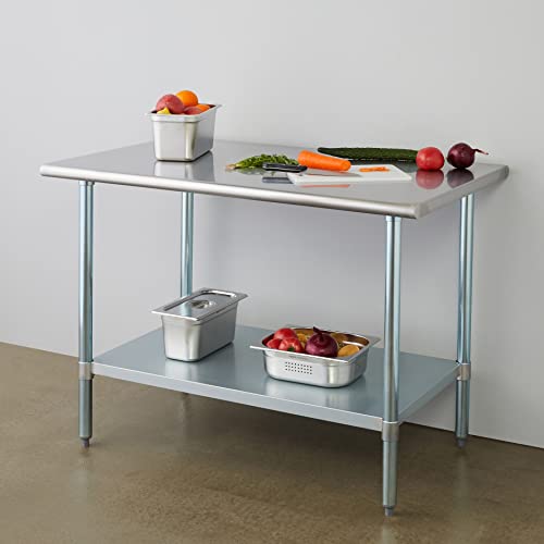 Image of ROCKPOINT Stainless Steel Table for Prep & Work 30x48 Inches, NSF Metal Commercial Kitchen Heavy Duty Table with Adjustable Under Shelf and Table Foot for Restaurant, Home and Hotel