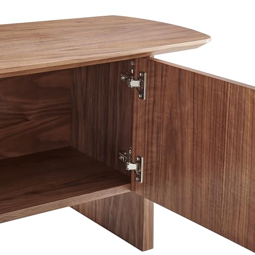 Image of Euro Style Folke Media Stand | Modern Industrial Entertainment Console | Functional Storage for Living Room, Bedroom, Home Office, or Hospitality | Walnut Finish with Matte Black Steel Cross Bar