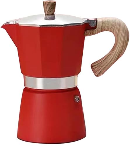 AMOCWJ - Cafetera de aluminio con 6 tazas de café expreso, hecha en Italia, cafetera de café cubana roja, cafetera de Moka, cafetera italiana,