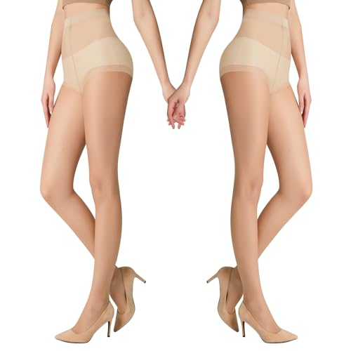 Image of 2PCS Women's Sheer Tights, 15D ultra-thin Rip Resistant Pantyhose Nude /black Indestructible stockings