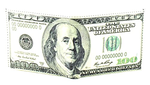 Li Men's 100 Dollar Bill Print Vegan Leather Wallet - Bifold Wallet for Men with top-flap 2 ID Windows, 7 cards, 2 inner slots & 2 cash compartments - Mens Billfold Wallet Slim with Gift Box2