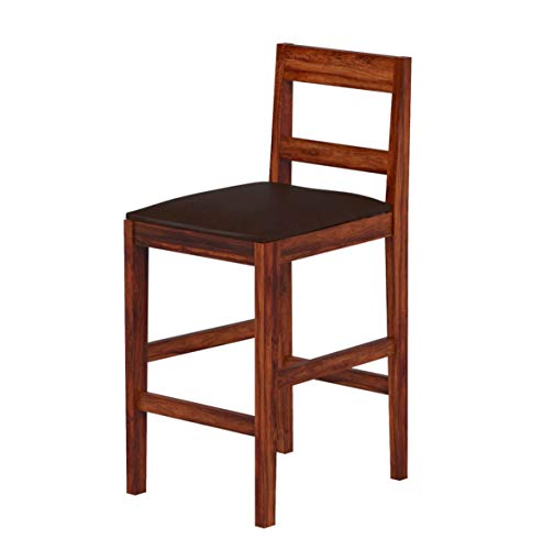 Image of OGESTA Solid Sheesham Wood Bar Chair for Kitchen Island & Breakfast Counter | High Back Wooden Bar Stool with Cushioned Seat | Rustic Walnut Finish | Home Bar & Dining Counter Chair (set of 2)