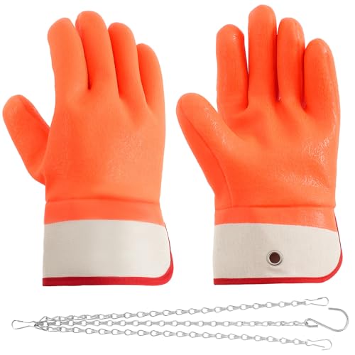 Teenyyou 1 Pair Propane Cylinder Handling Gloves with Chains Double Dipped PVC Forklift Propane Gloves Men Work Waterproof