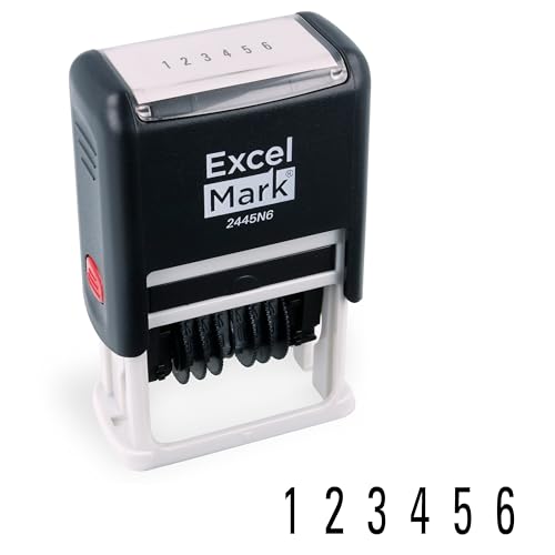 ExcelMark Self-Inking Rubber 6 Digit Number Stamp Black Ink