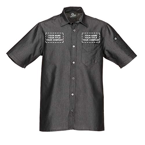 Chef Works Custom Embroidered Mens Detroit Short Sleeve Denim Shirt, Black, L
