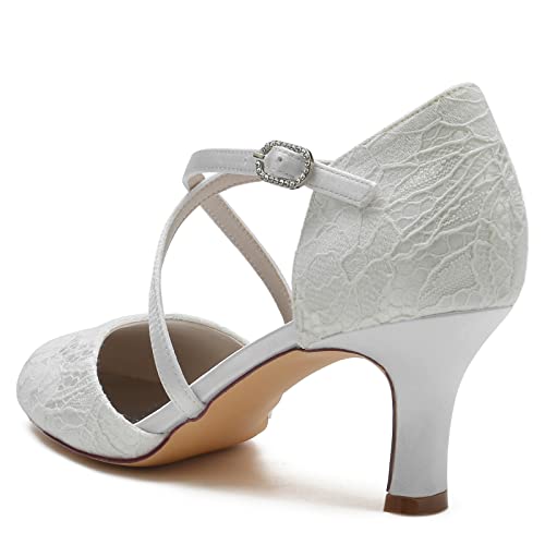 Women's Vintage Lace Wedding Shoes Round Closed Toe Bridal Pumps Mary Jane Low Heels Pumps Prom Party Dress Shoes2