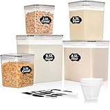 Vtopmart 5 Pack Large Flour and Sugar Storage Containers Set, Airtight Kitchen Pantry Organizers and Storage with Lids for Bulk food, Baking Supplies, BPA Free, Black