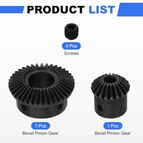 Image of uxcell 2Pcs Tapered Bevel Gears Set, 1 Mod 1:2 (20T /40T) Harden Steel Straight Bevel Gear, 90 Degree Steering Motor Gears, (6mm /16mm Shaft Hole with Keyway)