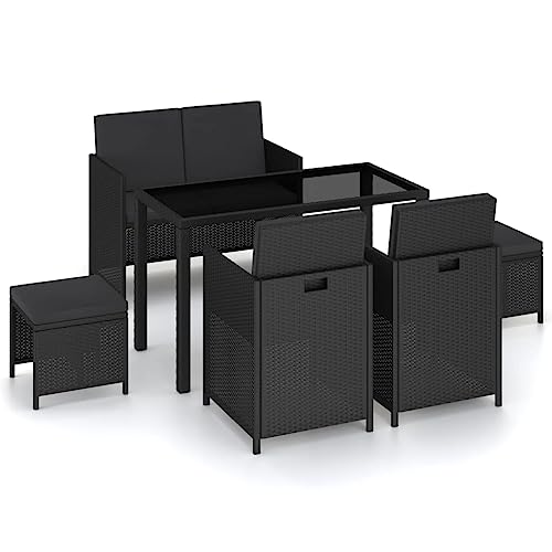 QZZCED Set Comedor de jardín 6 Piezas y Cojines ratán sintético Negro Juego de Muebles de Jardín Set de Mobiliario de Jardín Conjunto de Muebles de Patio Adecuado para Jardines, Balcones