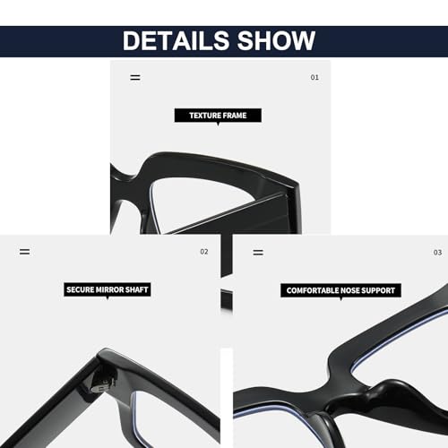 Image of Mirkcittle Eyeglasses Oversized Blue Light Glasses for Women Men Square Fashion Thick Glasses Non-Prescription Black Glasses