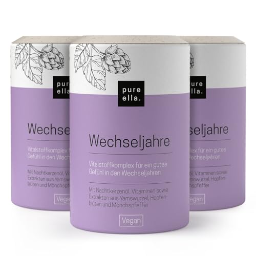 Pure Ella WECHSELJAHRE 3er Set - Vitalstoffkomplex für Frauen bei Symptomen der Wechseljahre - Nachtkerzenöl Yamswurzel und Mönchspfeffer - Natürlich Hormonfrei Vegan - 180 Menopause Kapseln
