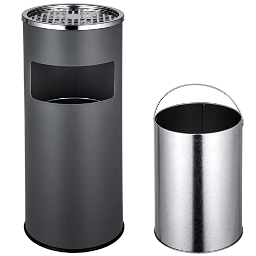 Cenicero de pie con cenicero para exteriores, cubo de basura con cubo interior de acero inoxidable, color negro, cubo de basura con recipiente para cigarrillos, cubo de basura de pie 25 x 62 cm