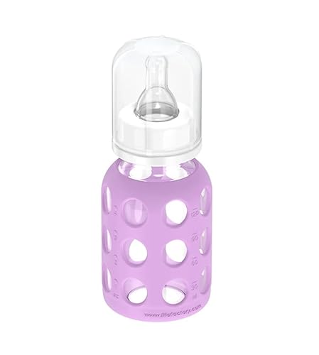 Miniatura 3 de Lifefactory Biberón de vidrio sin BPA de 4 onzas con funda protectora de silicona y pezón de etapa 1, lavanda