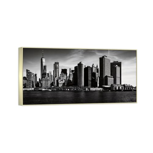Tableau décoration murale paysage monochrome avec cadre argenté