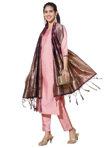 Image of VredeVogel Women's Cotton Silk Blend Straight Kurta Trouser With Dupatta Set