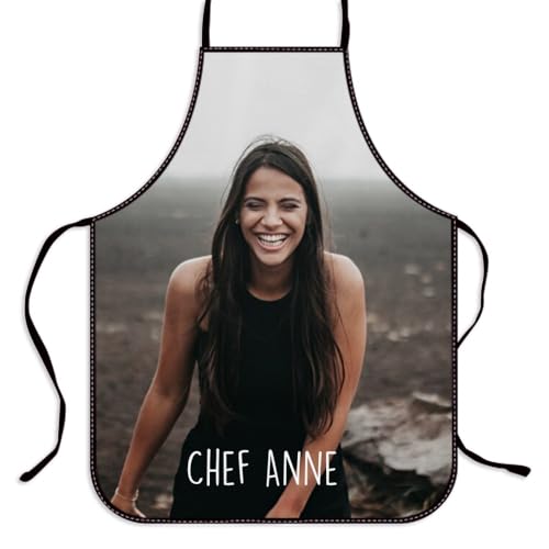 Wanapix| Kochschürze Personalisiert mit Foto und Text | Grillschürze | Küchen Schürze | Personalisieren Sie 100% der Oberfläche | Rand Schwarz
