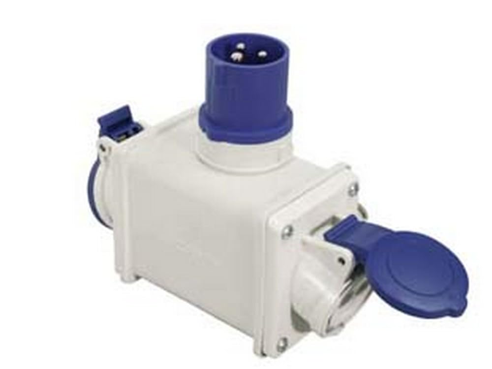 1PEZZO ADATTATORE INDUSTRIALE 220V CON SPINA CEE 309 IP44 E 2 PRESE 2P+T - 16A colore blu 73110