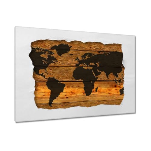 Carte du monde sur planches tableau imprimé toile 90x60cm pour salon