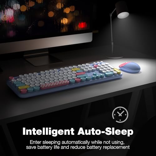 Image of Dilter Wireless Keyboard and Mouse Combo, Full-Sized Typewriter Keyboards, Cute Cat Shaped Wireless Mouse, USB Plug and Play for Windows, Computer, PC, Laptop, Desktop (Blue Colorful)