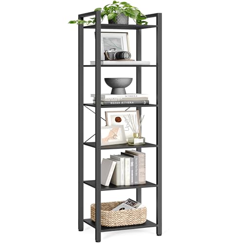VASAGLE 6-Tier Bookshelf, Bookcase with Steel Frame, Book Shelf for Living Room, Home Office, Study, 11.8 x 15.7 x 73.2 Inches, Industrial Style, Ebony Black and Ink Black ULLS101B56