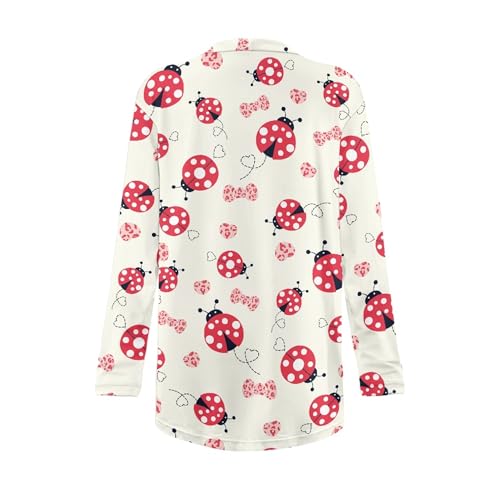 Image of Forchrinse Red Ladybug Cardigan for Women Causal Long Sleeve Open Front Cardigans Sweater Fashion 2024 Fall Coat with Pockets