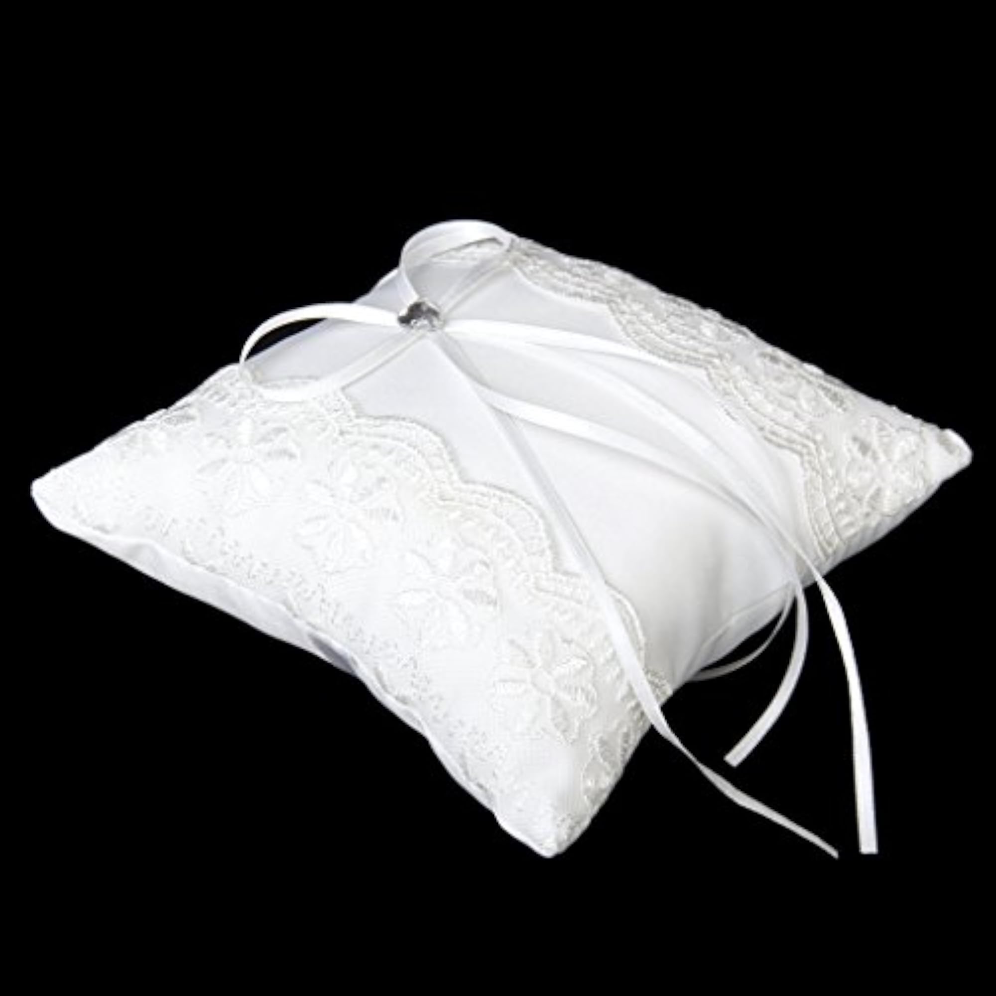 White Lace Embellished Wedding Ring Pillow Cushion
