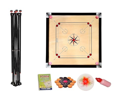 Image of WRF Superior Matte Finish Practice Carrom Board for Serious Professional Practice with Coins Striker and Powder Black New(32inch Carrom with Stand CS-02)