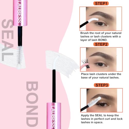 Image of Lash Glue LAUBESS Waterproof 2-IN-1 Lash Bond and Seal Eyelash Glue Long Lasting 72H DIY Lash Extension Glue Home Use Latex-Free (Clear 5ml+5ml)