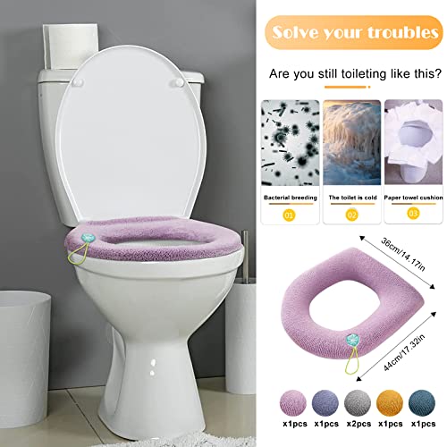 WZYTEU 6 Stück WC Sitzbezug, Klobrillenbezug mit Aufhängeschlaufe für Meisten Toilettensitze, mit 3 Toilettendeckel Heber(5 Farben) – Bild 7