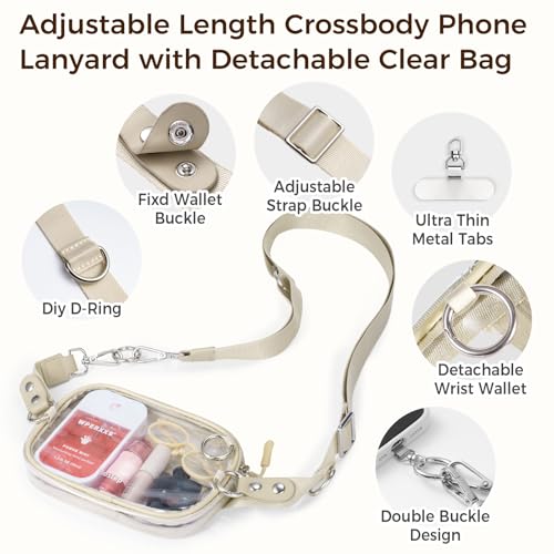 Image of Tiostep Clip and Go Strap for Phone with Wallet Crossbody Phone Lanyard and Detachable 4.5 x 6.5 Small Clear Bag for Stadium Events and Concert