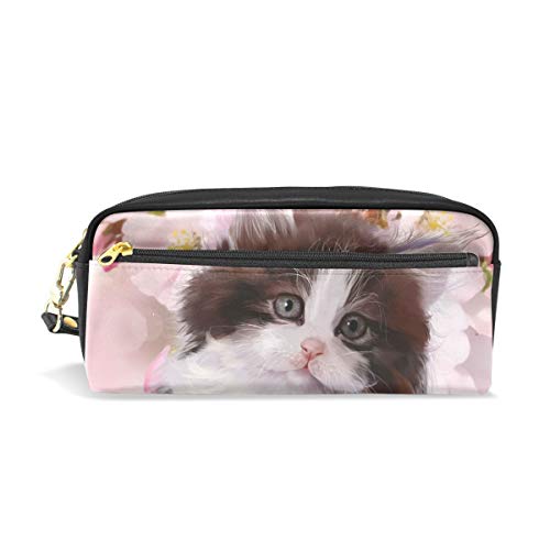 Preisvergleich Produktbild CPYang Federmäppchen, süßes Tier, Katze, Blumen, Leder, Federmäppchen, Reißverschluss, Stifthalter für Studenten, Schreibwaren, Kosmetik und Make-up