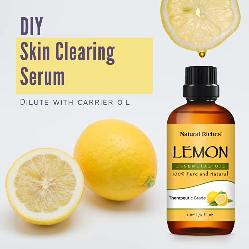 Natural Riches Lemon Essential Oil, Therapeutic Grade, 100% Pure And Natural - Premium Therapeutic Grade With Glass Dropper, 4 Ounces #TOP6
