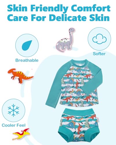 Image of ALVA 2 Pcs Long Sleeve Rash Guard Swim Diaper Sets, Baby Toddler Swimsuit UPF 50+ Sun Protection for Boy and Girl