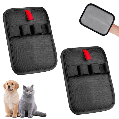WUIOWPPIC 2 Tierhaarentferner Handschuhe Fell Magnet Handschuhe Hundehaare Entfernen Katzenhaare Katzenhaarentferner Handschuh Pet Hair Remover Glove für Katze Hund (Schwarz, 4 Fingerlinge)