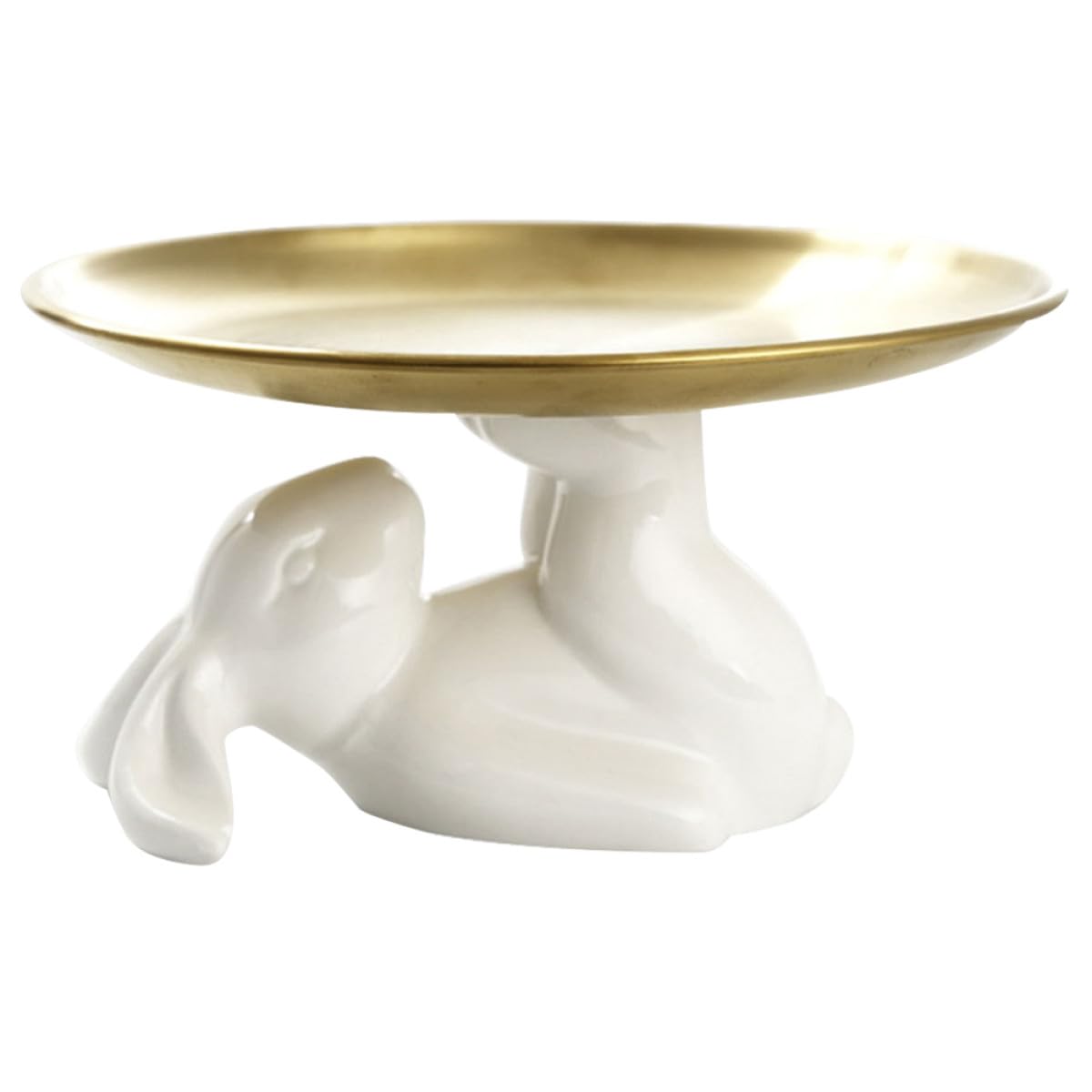 SECFOU Vassoio per Dolci in Acciaio Inox e Ceramica con Coniglio, Bianco