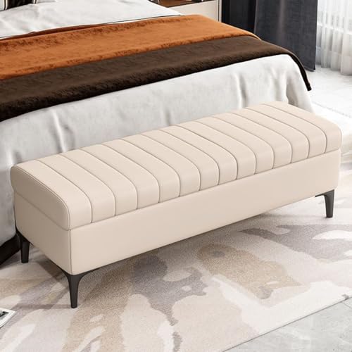 Coffre de rangement velours crème : pouf design pour salon - 2