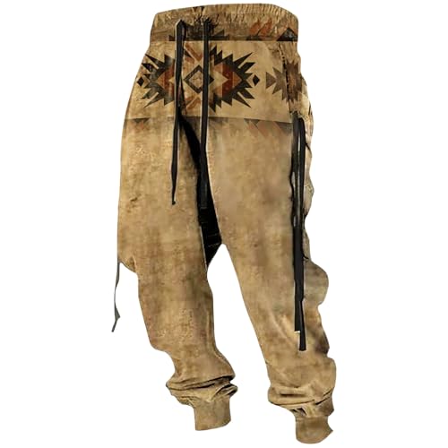Bengbobar Cowboy Pants Men Native American Novelty Graphic Western Trousers Casual Loose Elastic Drawstring Baggy Pants