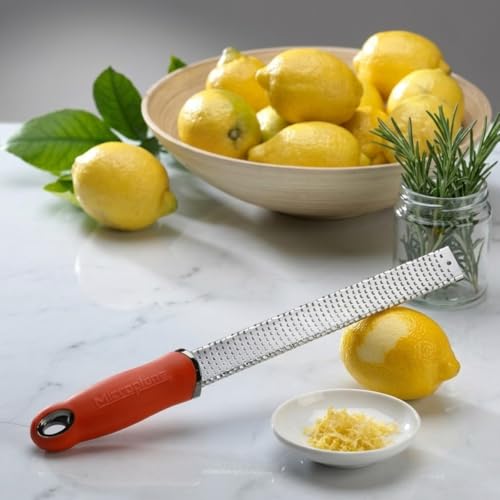 Image of Microplane Classic Red Zester Grater, Stainless Steel - Citrus Zesting & Cheese Grating, Dishwasher Safe, Made in USA, Model Name: Microplane