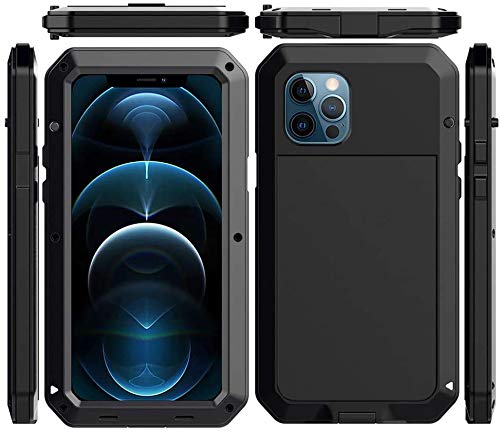 MKL Cover Case for iPhone 12 Mini/12/12 Pro/12 Pro Max,360 Full Body Protective Cover Heavy Duty Shockproof Aluminum Alloy Metal iPhone 12 Mini/12/12 Pro/12 Pro Max Cover Case (12 Pro Max,Black)