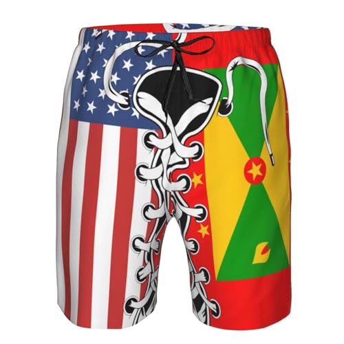 Drawcord Pantalones Cortos Bandera De Los Granadinos De América Bañador Hombre Cintura con Cordón Pantalones Cortos De Baño Protección UV Bañadores De Surf para Natación, Vacaciones M