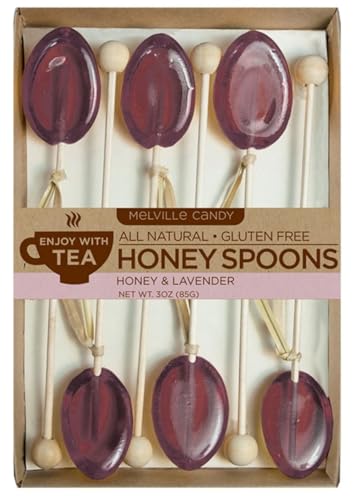 Image of Melville Candy Honey Spoon Gift Set - Spoons & Lollipops on Wooden Ball Sticks - Gluten-Free, Made in USA Stirrers for Tea, Coffee, & Hot Beverages - Individually Wrapped (6-Count, Lavender)