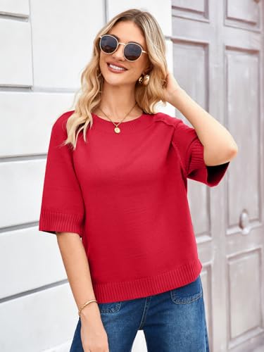 Image of ZDC Women's Short Sleeve Sweaters 2026 Fall Lightweight Loose Fit Knit Pullover Tops